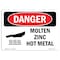 Signmission OSHA Danger Sign, Molten Zinc Hot Metal, 10in X 7in Decal, 10" W, 7" H, Landscape OS-DS-D-710-L-1677 - alternate 1